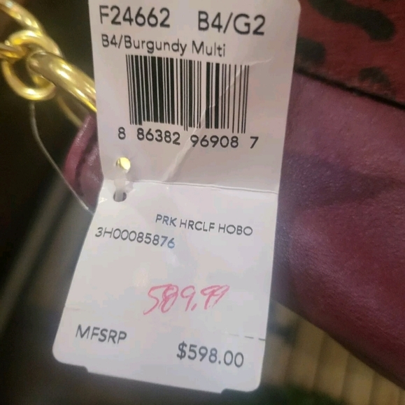 NWT Coach Burgundy Leopard Haircalf Leather Turnlock Large Hobo Shoulder Purse - Picture 2 of 13